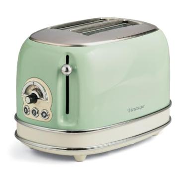 Imagem de Ariete Torradeira 155 estilo vintage 750 Watt 2 fatias com bagel de degelo e reaquecimento, laterais de toque legais, pés antiderrapantes, 6 níveis de marrom, verde