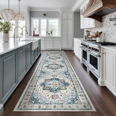 Imagem de Madane Tapetes Boho Runner para corredor 5 x 25 cm longo lavável antiderrapante corredor corredor tapete de cozinha corredor de escada baixa tapete persa para entrada sala de jantar lavanderia (azul, 2 x 10)
