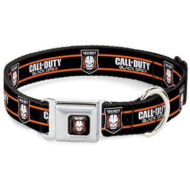 Imagem de Fivela de cinto de segurança com gola para cães com fivela Call of Duty Black Ops III Ícone de caveira 2 listras preto disponível em tamanhos ajustáveis para cães pequenos e médiosBuckle-Down s DC-WCOD004-S