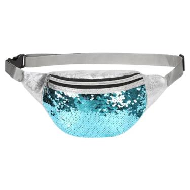 Imagem de DTGN Pochete feminina com lantejoulas, linda bolsa de cintura, bolsa transversal, resistente à água, pequena bolsa de bumbum com cinto ajustável para corrida, caminhada, brilhante, Azul