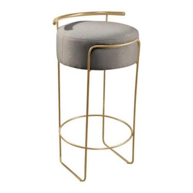 Imagem de Banqueta Olivia em Linho e Base Metal Dourado - Móveis Minas, Linho Ci
