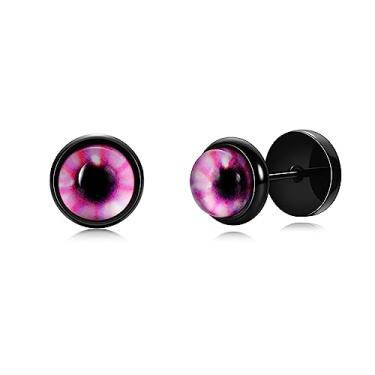 Imagem de Conjunto de 6 pares de plugues de calibre falso para homens e mulheres 316L banhado a ouro preto 18 K com olhos turcos coloridos de 6 mm redondo com halteres redondos alargadores de orelha furados piercing de orelha hipoalergênica, Banhado a ouro preto 18K, pedra preciosa