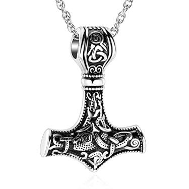 Imagem de shajwo Mjolnir Thors Colar de urna de martelo para cinzas para homens, joia celta nórdica viking de cremação para mulheres, pingente de cinzas memorial, Metal, aço inoxidável
