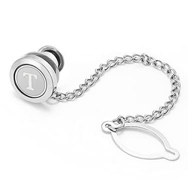 Imagem de Dannyshi Prendedor de gravata masculino com corrente redondo prata para casamento iniciais empresariais A-Z presente, Cobre, Sem pedras preciosas,