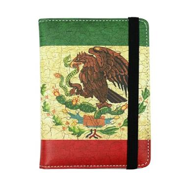 Imagem de Suporte de passaporte para mulheres e homens capa de passaporte de couro PU para viagens, Bandeira mexicana vintage mexicana, One Size, Porta-passaporte