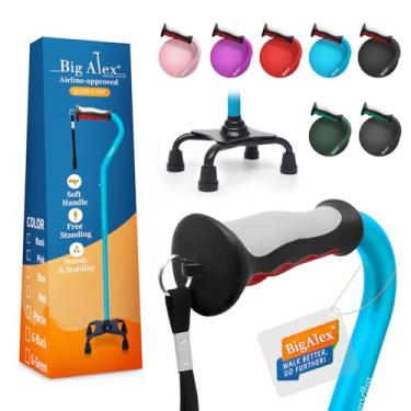 Imagem de BigAlex Bengala Quad, Bengala Dobrável Ajustável Para Homens E Mulheres Com Base Estável De 4 Pontas Para Estabilidade E Equilíbrio Extras, Resistente, Leve, Cabo Macio Com Deslocamento Para Idosos