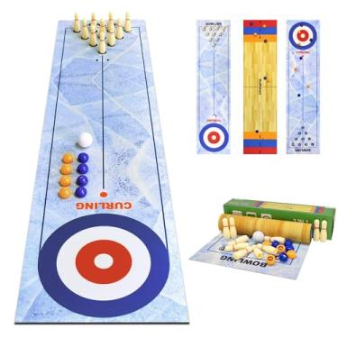 Imagem de Naissgo Jogo De Mesa 3 Em 1 Para Curling, Shuffleboard E Boliche - Jogo Portátil Para A Família Para Crianças E Adultos De 47 Polegadas - Diversão Fácil De Configurar Para Ambientes Internos/Externo