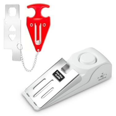Imagem de Alarme portátil de batente de porta e fechadura de porta de hotel, sem necessidade de instalação, oferece segurança dupla para casa, hotel e viagens (1 fechadura de porta + 1 batente de porta)
