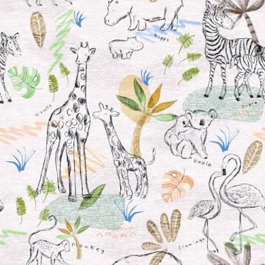 Imagem de VaryStyle Papel de parede animal fofo de 45 x 299 cm, selva, safári, papel de parede para quarto de berçário, quarto de crianças, autoadesivo, removível, desenhado à mão, papel de contato com