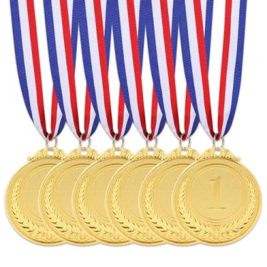 Imagem de Motroce 6 peças de medalhas de ouro para prêmios, 2 polegadas 1º lugar medalhas de prêmio de metal prêmio estilo olímpico prêmios vencedores com fita de pescoço prêmios para esportes, competições de