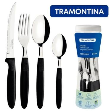 Imagem de Faqueiro 24 Peças Aço Inox Tramontina Ipanema Talheres Preto, Preto, 2