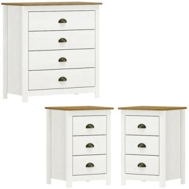 Imagem de Comoda 4 Gv 02 Mesas de Cabeceira 3 Gv Madeira Maciça Branco Freijo Mi