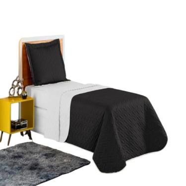 Imagem de Colcha Cobre Leito Jogo Roupa Cama Solteiro 2 Pçs Fronha Matelado Infantil Criança Simples Basico Preto