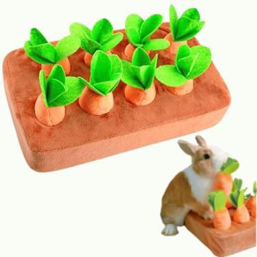 Imagem de Brinquedos interativos de enriquecimento de coelhos, esconde-esconde com cenoura de pelúcia para tédio e estimulação, quebra-cabeça de coelho para filhotes, porquinhos da índia, gatinho, chinchila