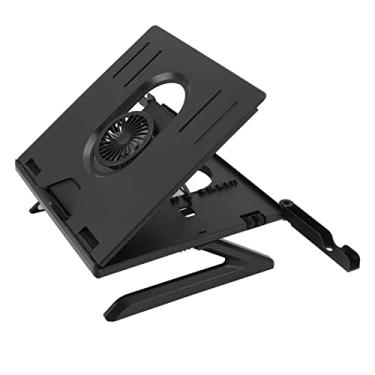 Imagem de Suporte de laptop para mesa, almofada de resfriamento para laptop, suporte ergonômico dobrável de 9 níveis ajustável para laptop, suporte de telefone com ventilador de refrigeração destacável para laptop de 10 a 17 polegadas