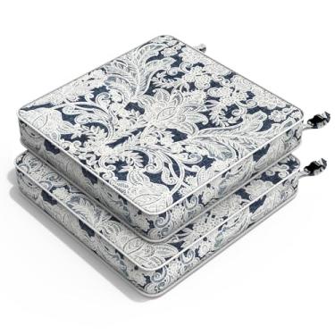 Imagem de Melody Elephant Almofadas para cadeira ao ar livre 55 x 55 x 7 cm, conjunto de 2 almofadas de assento de pátio, cadeiras repelentes de água, almofadas de vime com sofá no jardim, lápis-lazúli damasco