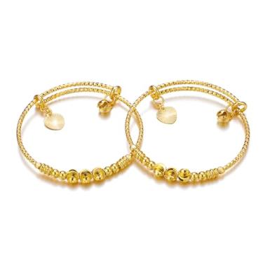 Imagem de Ethlyn 2 peças/lote joias para bebês meninas banhado a ouro contas ajustáveis pulseira pulseira presente de aniversário de Natal para meninas de 4 anos de idade, 4.8CM/1.88inches, Cobre, Sem pedras preciosas