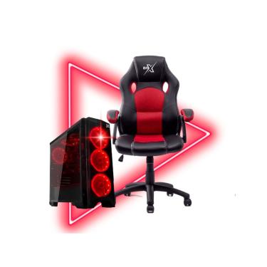 Imagem de Kit Cadeira Gamer brx Modelo 711 Cor Vermelho com Preto + Gabinete Gamer B13