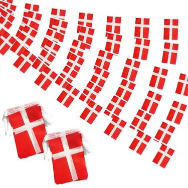 Imagem de Bandeiras dinamarquesas pequenas bandeiras dinamarquesas de 1,8 m e 60 bandeiras em miniatura bandeiras da Dinamarca para inauguração, festival olímpico, decorações de celebração esportiva de grande