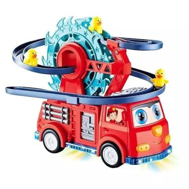 Imagem de Caminhão Brinquedo Interativo Infantil Bombeiro Escorregador 2 em 1 Montanha Russa Filhotes de Patinho
