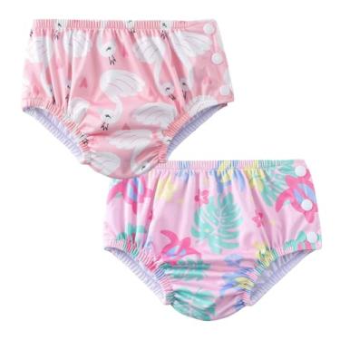 Imagem de Acqua di Mare kit c/2 Biquini com Fralda Reutilizável de Piscina para Bebê Menina 6 a 24 meses (Flamingo e Tartarugas, 12 meses)
