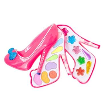 Imagem de Maleta de Maquiagem Infantil em Formato de Sapatinho, 7 Sombras e 6 Glitters, Rosa, com 2 Pincéis