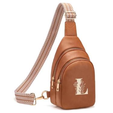 Imagem de Viverte Bolsas transversais femininas com inicial, pochete transversal, presentes personalizados para mãe, mulher, esposa, Marrom, Medium, G