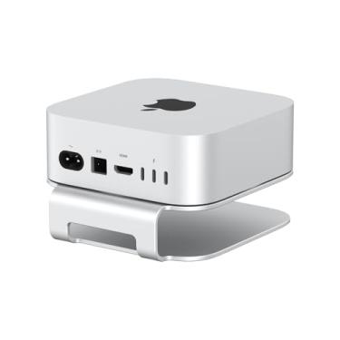 Imagem de Qwiizlab Suporte de alumínio para Mac mini M4/M4 Pro 2024, botão de acesso conveniente para ligar, antiarranhões, antiderrapante, evita superaquecimento, design durável e resistente (prata)