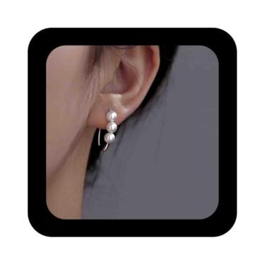 Imagem de Vacaonio Brincos minimalistas de prata com gancho de pérola branca com três pérolas de imitação, brincos de casamento, festa de casamento, baile, joia feminina, Zinco, Sem pedra preciosa