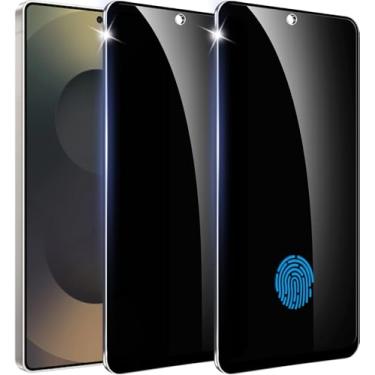 Imagem de Amleute 【Pacote 2+1】 Projetado para Samsung Galaxy S24 Ultra Privacy Screen Protector 【Suporte para desbloqueio de impressão digital】 Vidro temperado 9H, anti-espião Flim compatível com Samsung