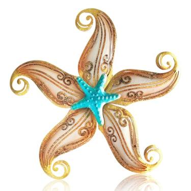 Imagem de POXOHO Decoração de Parede de Estrela Do Mar de Metal Poxoh0, Decorações de Praia de Vida Marinha, Arte de Parede de Estrela Do Mar de 12", Arte de Parede de Metal Ao Ar Livre com Tema Náutico para Ja