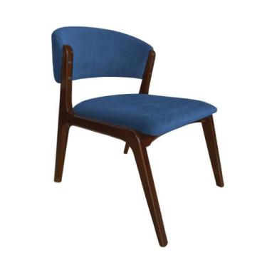 Imagem de Cadeira Kethellen Premium Madeira Maciça Mel Veludo Azul - IDEAL DECOR