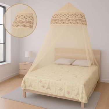 Imagem de Mosquiteiro Teto Indiano, Dossel Decorativo com Renda, para Cama Solteiro e Casal (Bege)
