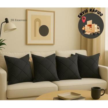 Imagem de Kit 04 Almofadas Cheias em Suede Drapeada 45x45cm Decorativas Sala Qua