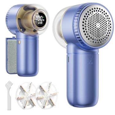 Imagem de Barbeador de tecido com escova de fiapos, barbeador de fiapos grande com visor digital, removedor de fiapos de 3 velocidades com lâminas de 6 folhas, barbeador elétrico para remover bolinhas para