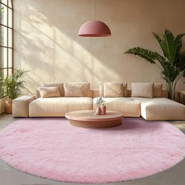 Imagem de Tapete redondo rosa para sala de estar: tapetes felpudos de 1,8 x 1,8 m para sala de estar - Tapete felpudo ultramacio para quarto de meninas e crianças, decoração de casa (1,8 m, rosa)