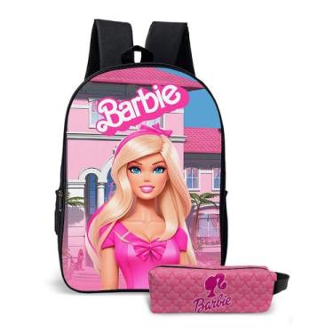 Imagem de Kit Mochila Com Estojo Escolar Feminina Menina Mundo Rosa Estilo Bonec