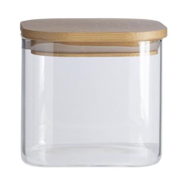 Imagem de Pote De Vidro Com Tampa De Bambu Oikos 600ml Hermético Quadrado
