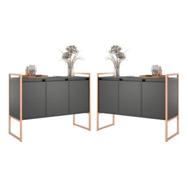 Imagem de Buffet Industrial 3 Portas Preto Cobre Conjunto 2 Unidades
