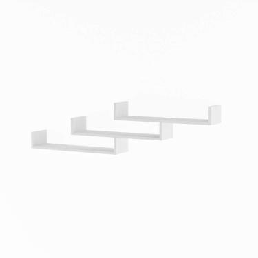 Imagem de Kit 3 Prateleiras Nichos Em U 60x15cm Mdf Branco Com Suporte Flutuante Invisível