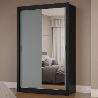 Imagem de Guarda-roupa Solteiro 2 Portas De Correr Com Espelho Preto/cinza Milano Madesa Preto/cinza