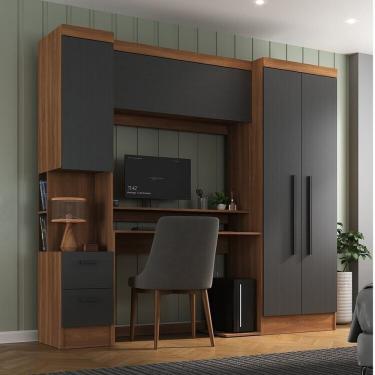 Imagem de Guarda Roupa Modulado Viena 4 Portas 2 Gavetas3 Peças Nogal Grafite