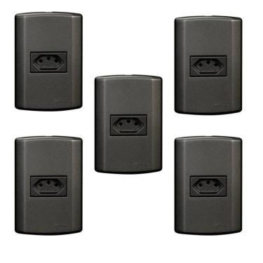 Imagem de Conjunto Com 5 Tomadas 2p+t 10a 250v, Modular, Com Placa 4x2 E Suporte Grafite
