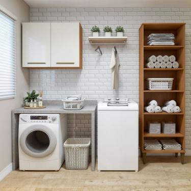 Imagem de Lavanderia Modulada 1 Armário Multiuso E Armário Aéreo Belém Nature/off White