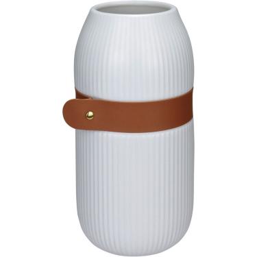 Imagem de Vaso Decorativo Enfeite Casa Aparador Home&co Com Cinta Cerâmica 25x12x12cm Branco