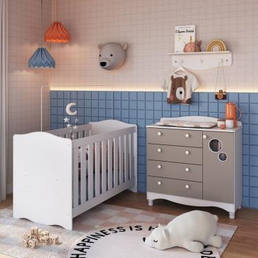 Imagem de Conjunto Quarto De Bebê 1 Berço 1 Colchão 1 Cômoda 4 Gavetas 1 Prateleira Branco-cinnamon