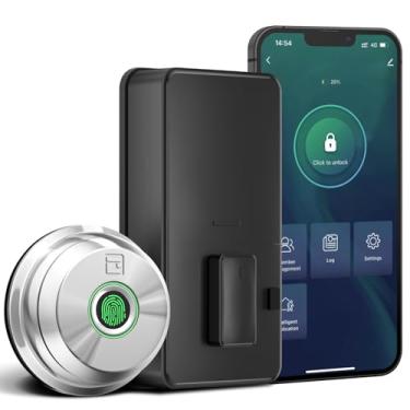 Imagem de GeekTale Fechaduras inteligentes para porta da frente, fechadura de fechadura de impressão digital com aplicativo, fechadura de porta de entrada sem chave, trava automática, prata