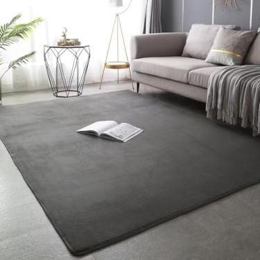 Imagem de Tapete de veludo coral de cor sólida para sala de estar, mesa de centro, tapete de ioga, quarto, cama, cobertor, decoração para casa, tapete de brincar macio (40 x 60 cm, 16 x 24 polegadas/cinza