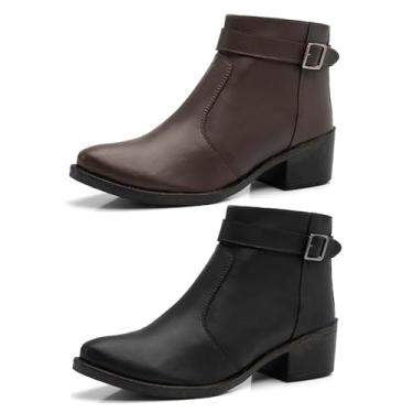 Imagem de Kit 2 Bota Feminina Cano Baixo Lisa Épico Coturno Com Zíper Fivela Casual Conforto