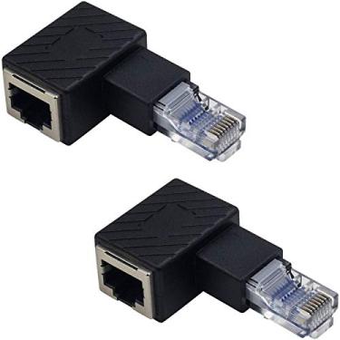 Imagem de Duttek Adaptador Ethernet De 90 Graus, Extensor Rj45 Macho Para Fêmea Em Ângulo Esquerdo, Cat5E/Cat6, Modem, Roteador, Pc, Impressora Rede, Laptop, Lan, Switch, Etc., Pacote Com 2